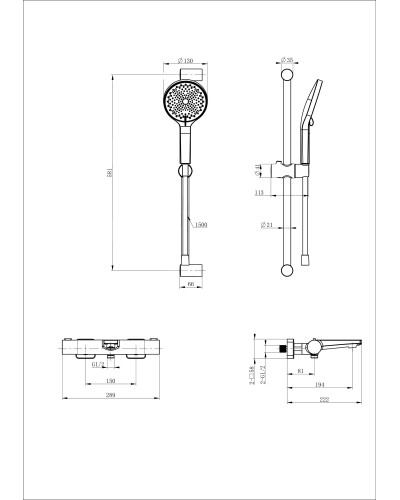 Смеситель для ванны с душевым гарнитуром и термостатом WONZON & WOGHAND, Черный матовый (WW-C2021-A-MB)