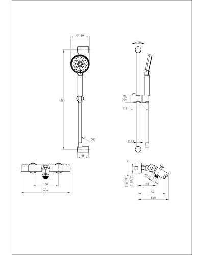 Смеситель для ванны с душевым гарнитуром и термостатом WONZON & WOGHAND, Хром (WW-C2002-A-CR)