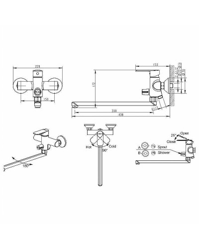 Смеситель для ванны Bravat Louise F6191183CP-01L-RUS универсальный Хром