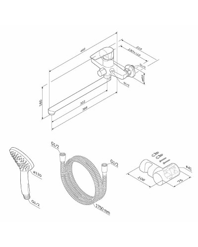 Смеситель для ванны AM.PM Gem F90A95000 универсальный Хром