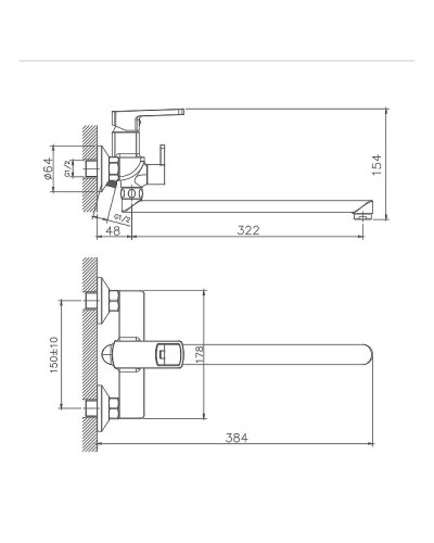 Смеситель для ванны Haiba HB22176 универсальный Хром