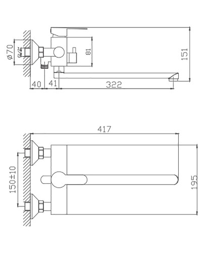 Смеситель для ванны Haiba HB22801 универсальный Нержавеющая сталь
