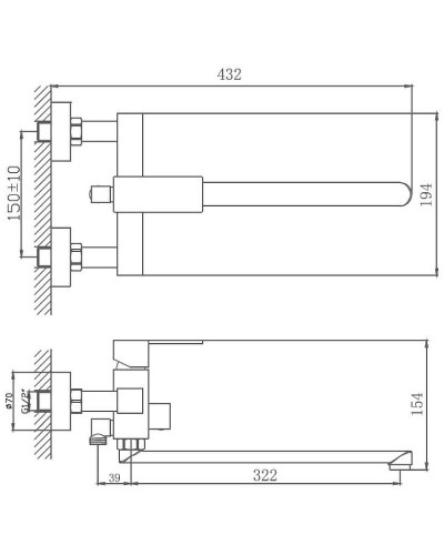 Смеситель для ванны Haiba HB22803 универсальный Нержавеющая сталь