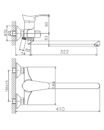 Смеситель для ванны Haiba HB2201 универсальный Хром