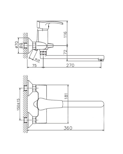 Смеситель для ванны Haiba HB2270 универсальный Хром