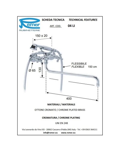 Смеситель для ванны Remer Liberty 04LI