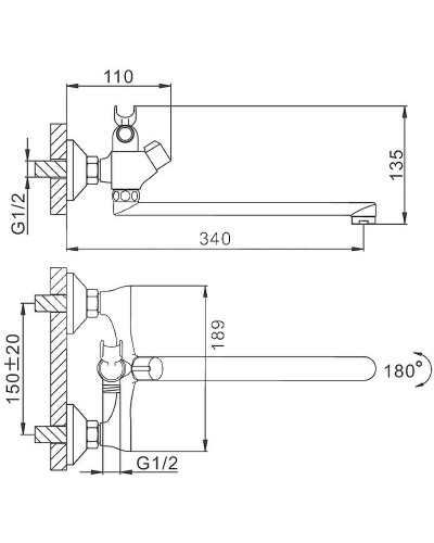 Смеситель для ванны Frap H731 F22731-B универсальный Хром