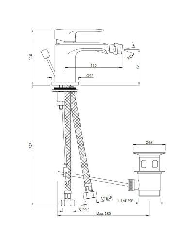 Cмеситель для биде с донным клапаном Jaquar Opal Prime OPP-CHR-15213BPM