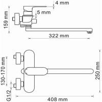 Смеситель для ванны WasserKRAFT Dinkel 5802L универсальный Хром