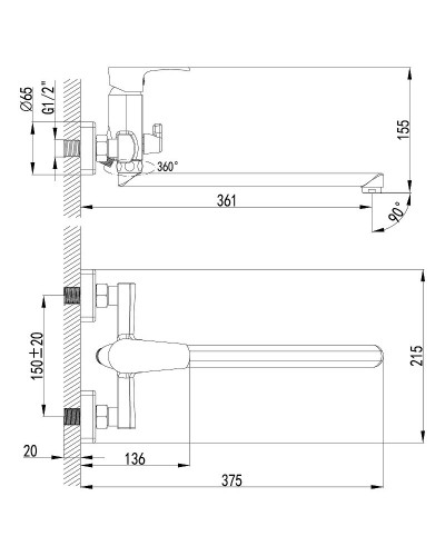 Смеситель для ванны Lemark Plus Factor LM1651C универсальный Хром
