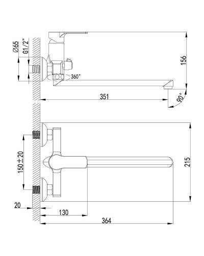 Смеситель для ванны Lemark Plus Grace LM1551C универсальный Хром