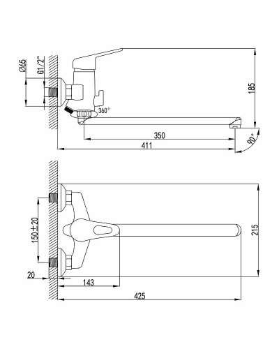 Смеситель для ванны Lemark Luna LM4151C универсальный Хром