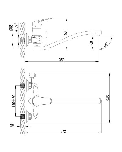 Смеситель для ванны Lemark Partner LM6553C универсальный Хром