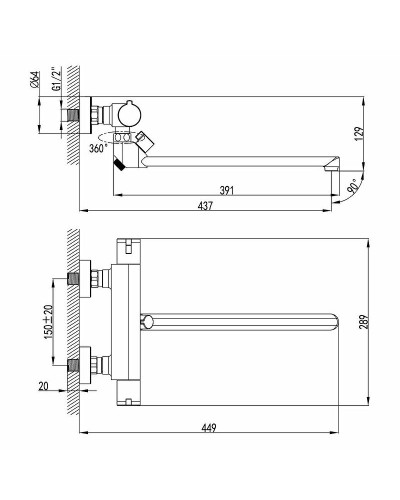 Смеситель для ванны Lemark Yeti LM7834C универсальный с термостатом Хром
