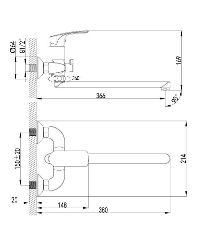 Смеситель для ванны Lemark Plus Shape LM1751C универсальный Хром