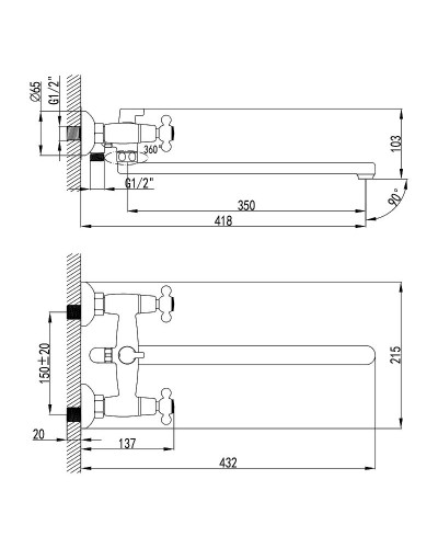 Смеситель для ванны Lemark Standard LM2112C универсальный Хром