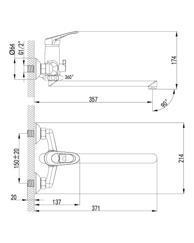 Смеситель для ванны Lemark Omega LM3151C универсальный Хром