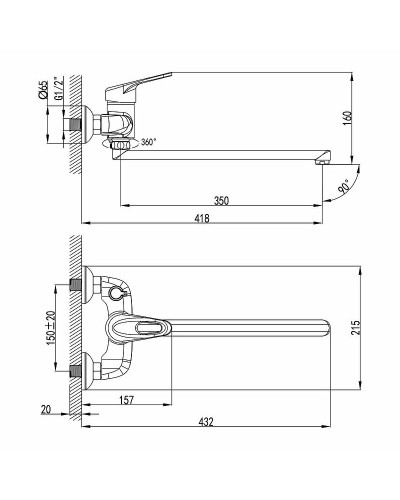 Смеситель для ванны Lemark Luna LM4117C универсальный Хром