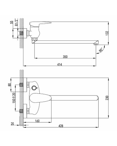 Смеситель для ванны Lemark Status LM4417C универсальный Хром