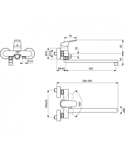 Смеситель для ванны Ideal Standard Ceraflex B1741AA универсальный Хром