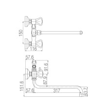 Смеситель для ванны двухвентильный Paulmark Dresden DR121003