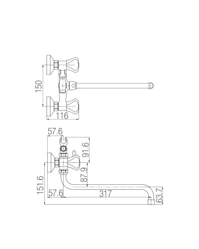 Смеситель для ванны двухвентильный Paulmark Dresden DR121003