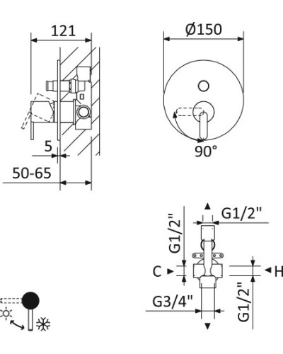 Встраиваемый смеситель для душа CEZARES LEAF-VDIM-BIO