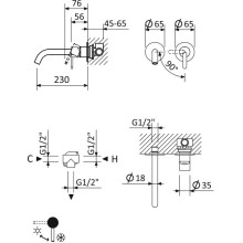 Смеситель для раковины встраиваемый однорычажный с тонкой ручкой CEZARES LEAF-BLI2-L-BIO белый матовый