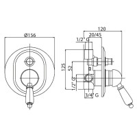 Встраиваемый смеситель для ванны хром, ручка Swarovski Nero Cezares Vintage VINTAGE-VDIM-01-Sw-N