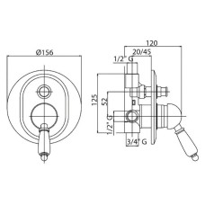 Встраиваемый смеситель для ванны золото 24 карат, ручка Swarovski Nero Cezares Vintage VINTAGE-VDIM-03/24-Sw-N