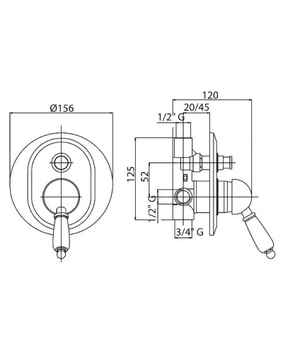 Встраиваемый смеситель для ванны хром, ручка Swarovski Cezares Vintage VINTAGE-VDIM-01-Sw