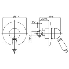 Встраиваемый смеситель для душа золото 24 карат, ручка Swarovski Nero Cezares Vintage VINTAGE-DIM-03/24-Sw-N