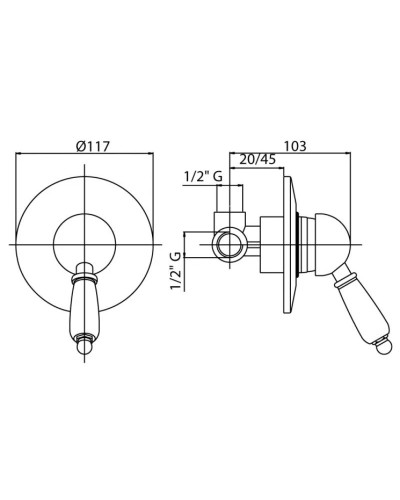 Встраиваемый смеситель для душа золото 24 карат, ручка Swarovski Nero Cezares Vintage VINTAGE-DIM-03/24-Sw-N