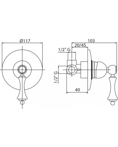 Встраиваемый смеситель для душа хром, ручка хром Cezares Margot MARGOT-DIM-01-M