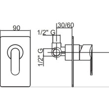 Встраиваемый смеситель для душа хром, ручка хром Cezares Garda GARDA-DIM-01