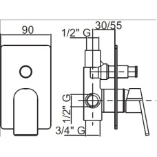Встраиваемый смеситель для ванны хром, ручка хром Cezares Trend TREND-VDIM-01-Cr