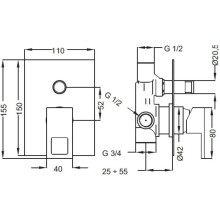 Встраиваемый смеситель для ванны хром, ручка хром Cezares Molveno MOLVENO-VDIM-01-Cr