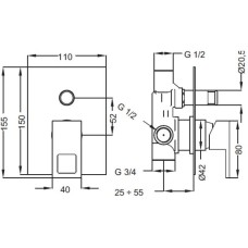 Встраиваемый смеситель для ванны хром, ручка хром Cezares Molveno MOLVENO-VDIM-01-Cr
