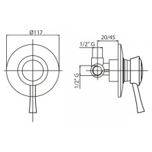 Встраиваемый однорычажный смеситель для душа Cezares GIUBILEO-DIM-03/24
