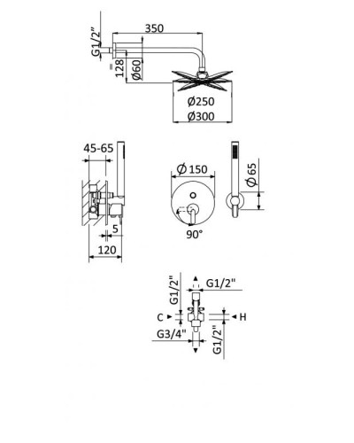 Душевая система CEZARES LEAF-DSIP-30-L-NOP черный матовый