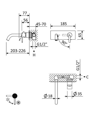Смеситель для раковины Cezares Leaf LEAF-BLI1-L-NOP Черный матовый
