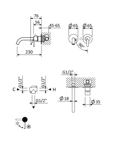 Смеситель для раковины Cezares Leaf LEAF-BLI2-L-SR Sunrise