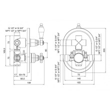 Встраиваемый термостатический смеситель на 2 выхода с девиатором CEZARES ELITE-VDIM2-T-02-Bi