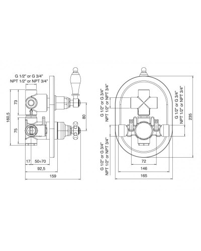 Встраиваемый термостатический смеситель на 2 выхода с девиатором CEZARES ELITE-VDIM2-T-02-Bi