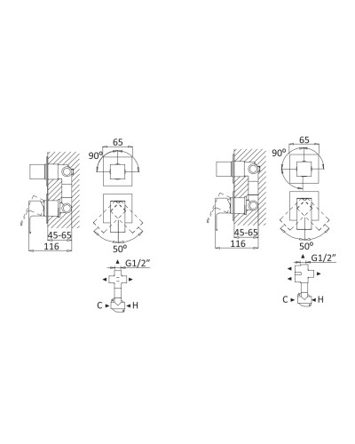 Встраиваемый смеситель для душа с поворотным переключателем на 4 выхода CEZARES PORTA-VDIM4-M-BIO