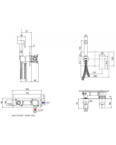Встраиваемый смеситель с гигиеническим душем CEZARES UNIKA-DIF-02