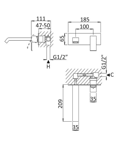Смеситель для раковины Cezares Porta PORTA-BLI-SR Sunrise
