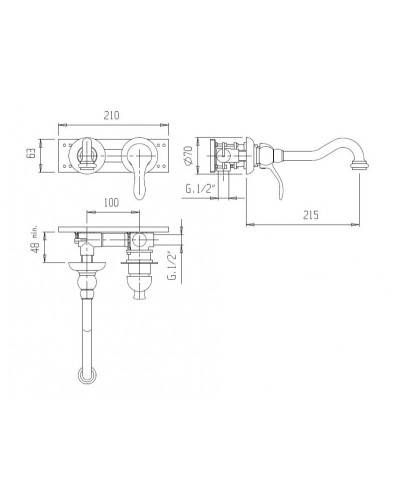 Встраиваемый смеситель для раковины CEZARES ELITE-BLS1-03/24-Bi