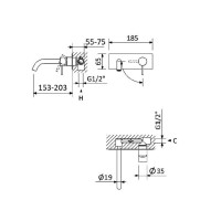 Смеситель для раковины встраиваемый однорычажный, с тонкой ручкой CEZARES LEAF-BLI1-20-L-BIO