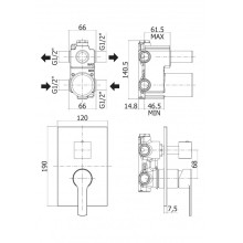 Встраиваемый смеситель для душа с поворотным переключателем на 3 выхода CEZARES OVEST-DEV3-NOP